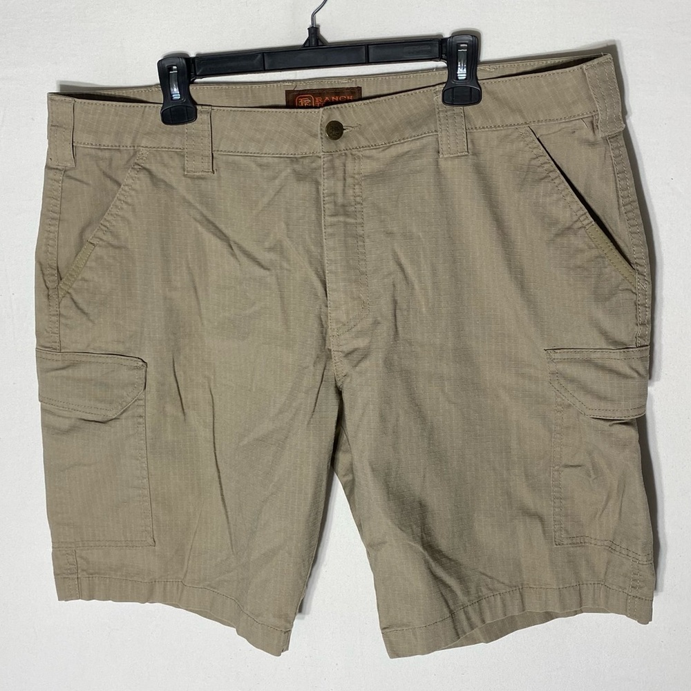 Ranch Tough Tan Rip Stop Cargo Shorts 40 Dadcore Utility Work Wear